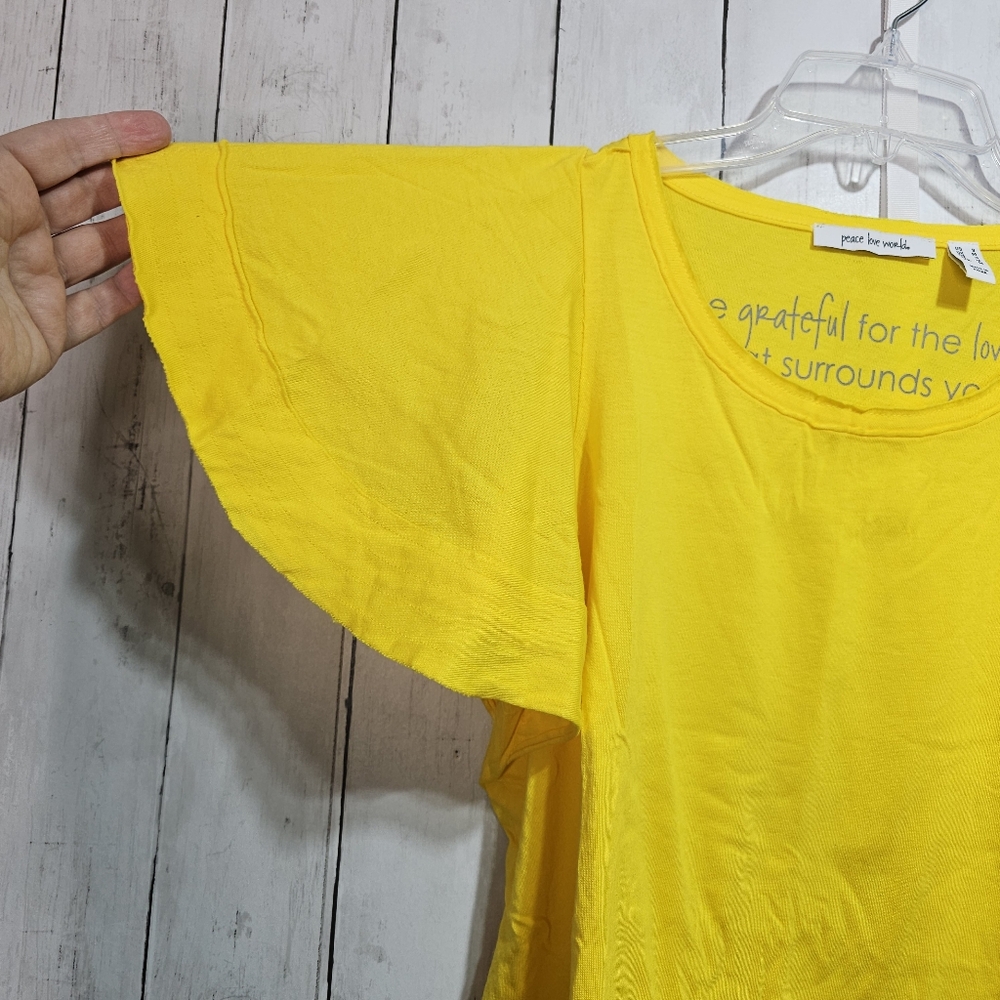 NWOT Peace Love World Women's Yellow Ruffle Sleeve Pima Cotton Knit Shirt Small. - Picture 3 of 10